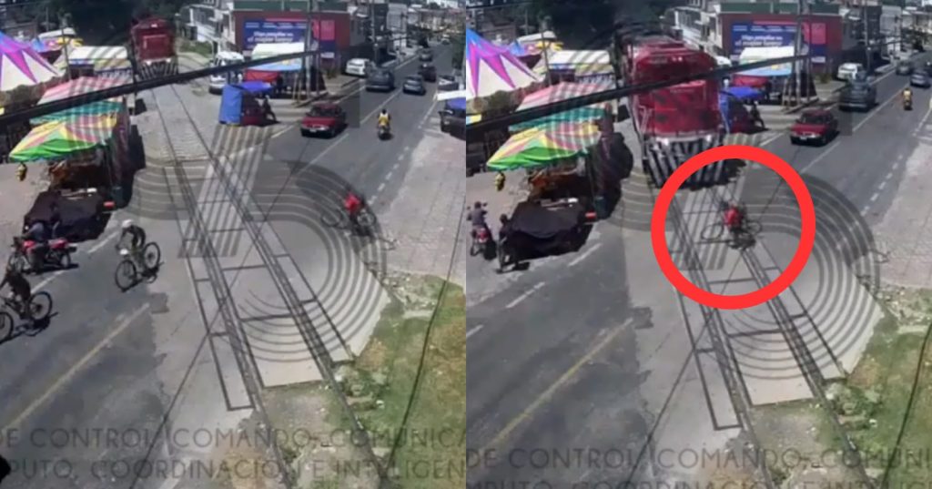 Ciclista intenta ganarle el paso al tren y falla - Medios OBSON