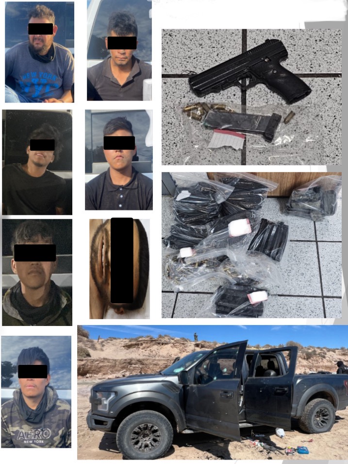 Autoridades detienen a ocho masculinos y decomisan arsenal en Caborca