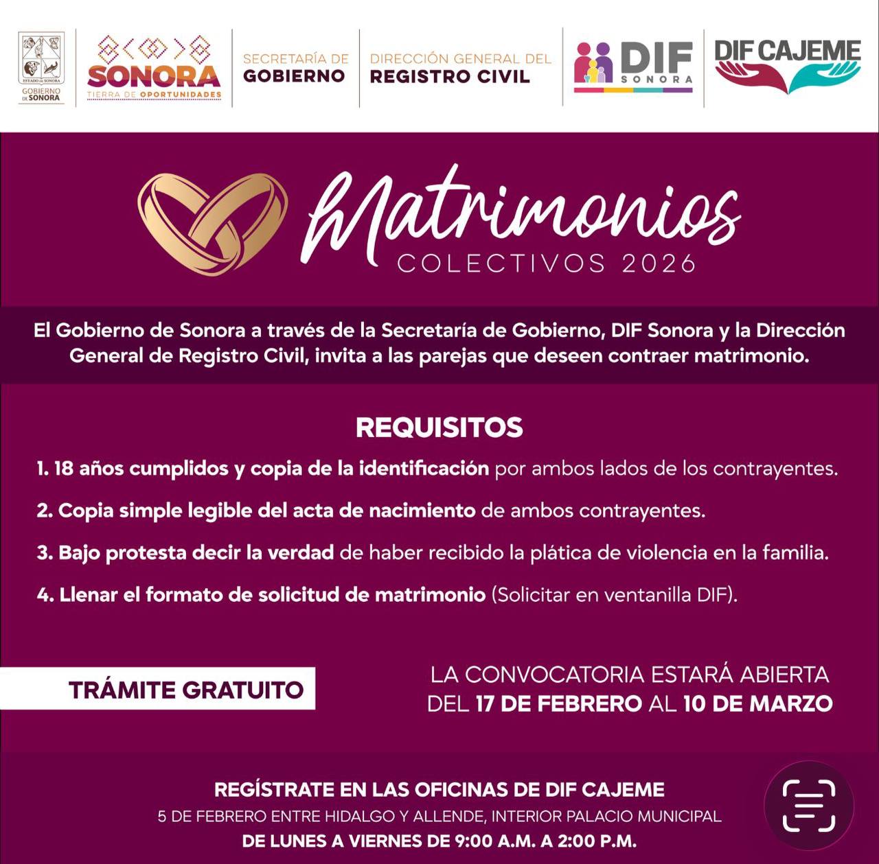 Matrimonios colectivos permitirán ahorro de hasta 5 mil pesos