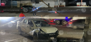 Pierde el control y termina contra poste y palma en la calle Jalisco